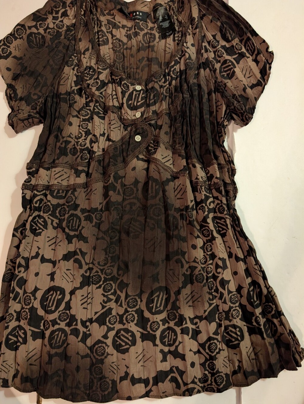 Axcess Brown and Black Printed Short Sleeve Top Sz Small